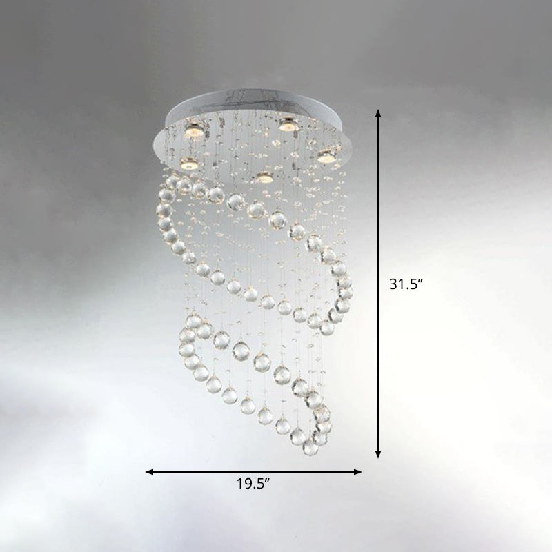 Nickel Circle Flush Mount Lighting Modern 5 Heads Crystal Sphere Flush Light Fixture for Living Room