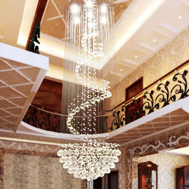Modernism Spiral Crystal Ceiling Lamp 7 Lights Flush Mount Light Fixture for Living Room