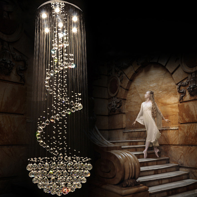 Modernism Spiral Crystal Ceiling Lamp 7 Lights Flush Mount Light Fixture for Living Room