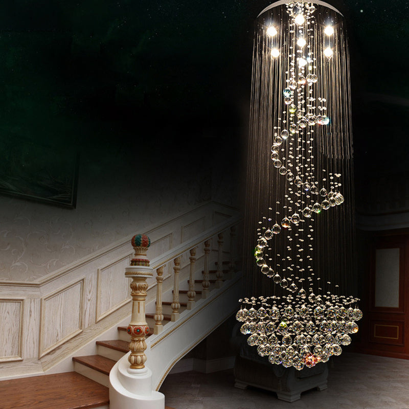 Modernism Spiral Crystal Ceiling Lamp 7 Lights Flush Mount Light Fixture for Living Room