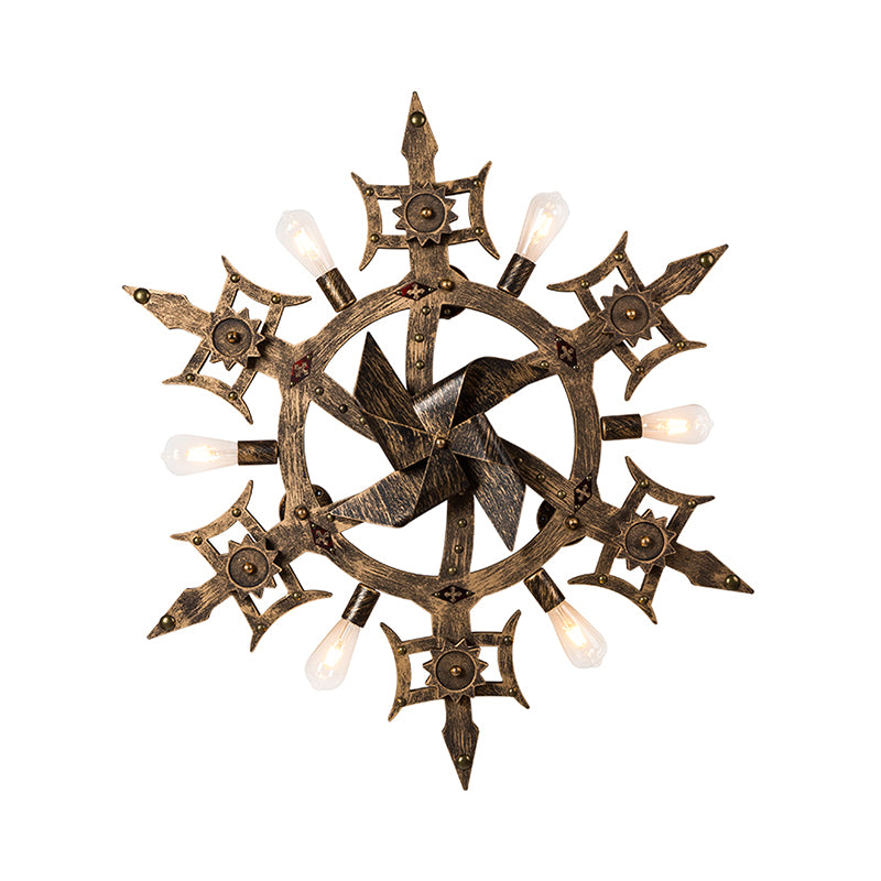 Metal Brass Wall Mounted Lamp Windmill Shaped 6 Heads Warehouse Wall Sconce for Dining Room