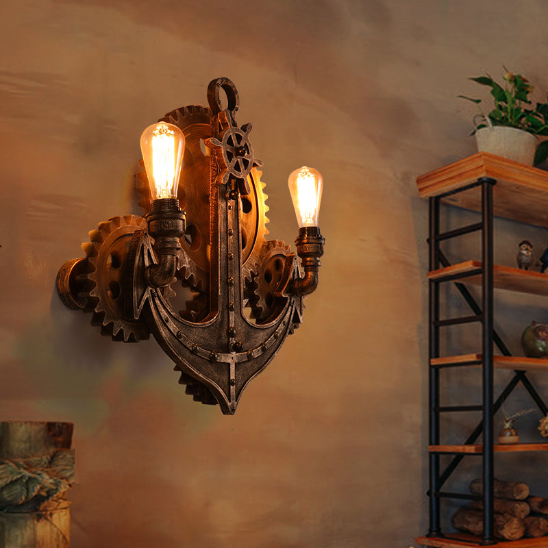 2-tede di applione con attrezzatura da ferro da stiro a parete di ferro in ruggine con backplate di ancoraggio per sala da pranzo