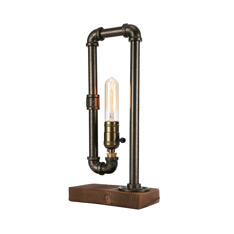 Eisen -Rechteck -Paspel -Tischbeleuchtung Vintage Industrial 1 Kopfschlafzimmer antike Messing -Tischlampe mit Holzbasis