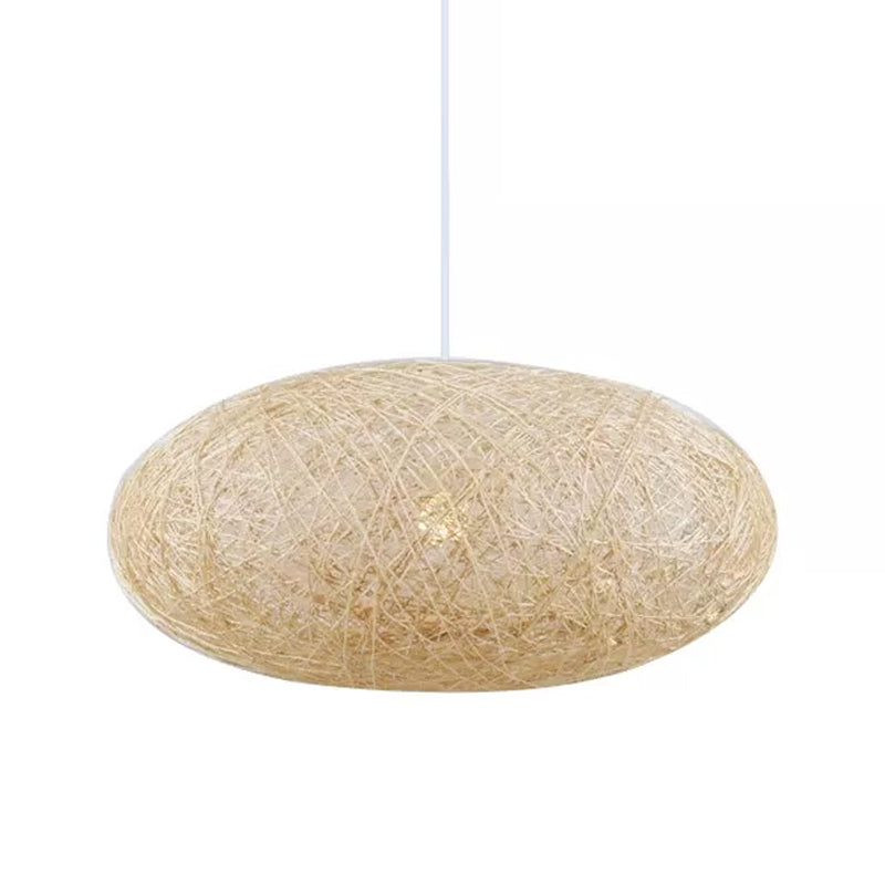 Beige Ellipse Pendulum Light Asia 1 bol Rattan Hangende hanger over tafel, 16 "/19,5" breed