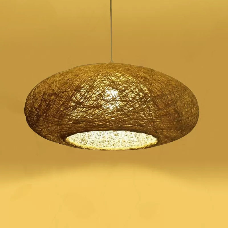 Beige Ellipse Pendulum Light Asia 1 bol Rattan Hangende hanger over tafel, 16 "/19,5" breed