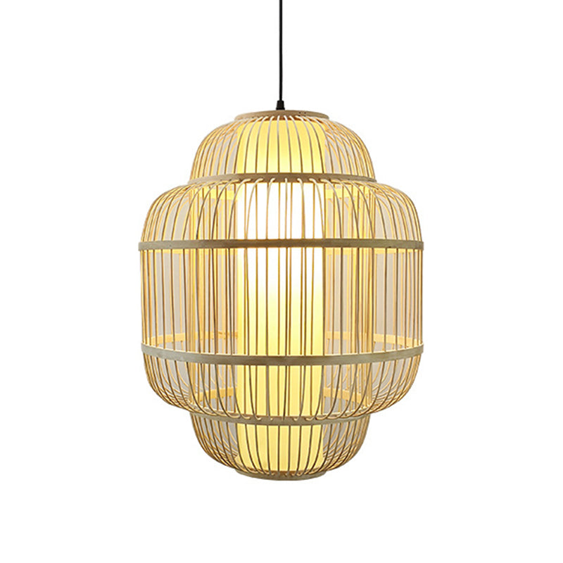 Bambus-Laterne Anhänger Beleuchtung Asian 1-Licht-Beige Down Lighting für Esszimmer, 16 "/19.5" /31.5 "W.