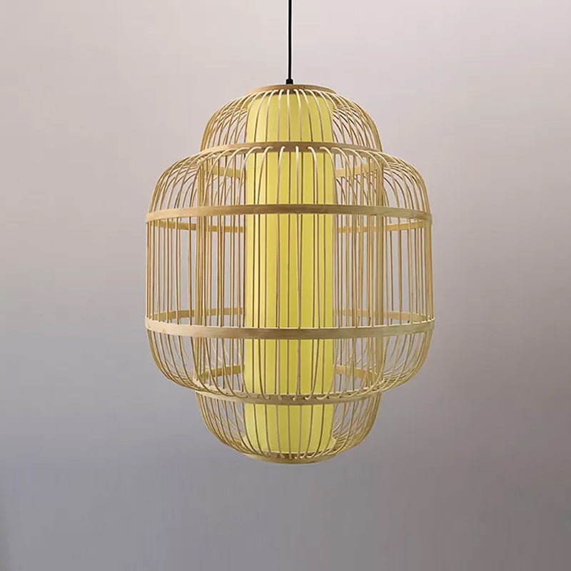 Bambus-Laterne Anhänger Beleuchtung Asian 1-Licht-Beige Down Lighting für Esszimmer, 16 "/19.5" /31.5 "W.
