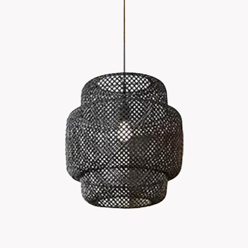 CRISS-CROSS LANTER LANTER PENDANT LANDE ASIAN BAMBOO 1 BULBE SOIX LUMIÈRE HAPPORT EN NOIR / BEIGE, 15 "/19.5" W