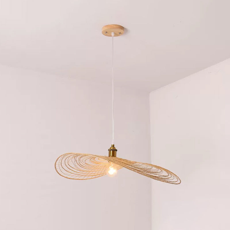 Chinese Style 1/3/6-Light Pendulum Light Beige Lotus Leaf Pendant Lighting with Bamboo Shade, 14"/16.5"/19.5" Wide