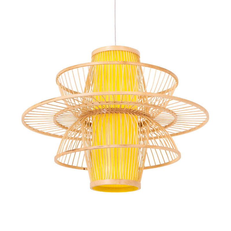 Canna di bambù giù per il ciondolo di illuminazione asiatico 16 "/23,5"/39 "1 lampadina beige lampadina con tonalità a 3 strati