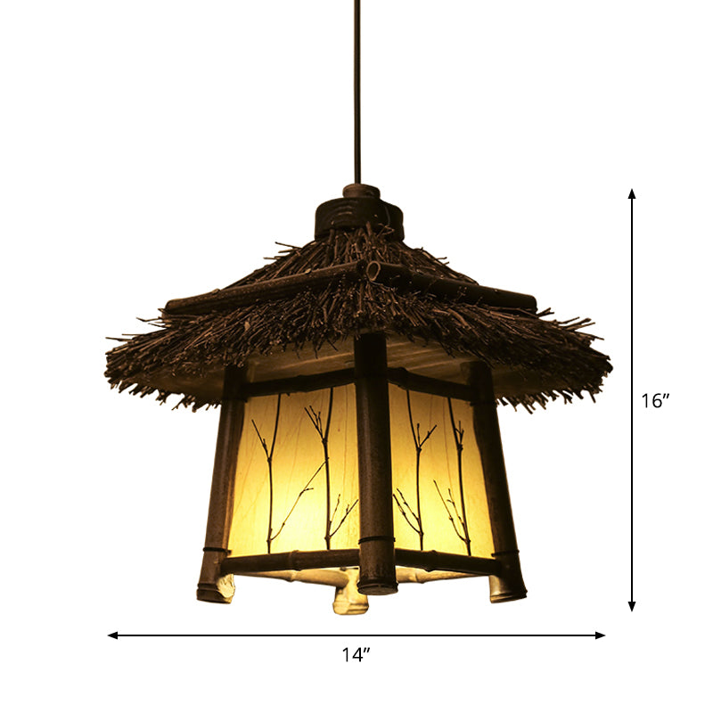 Rustieke huisvormige hanglampverlichting bamboe 1 hoofd traanhangend plafond licht in bruin