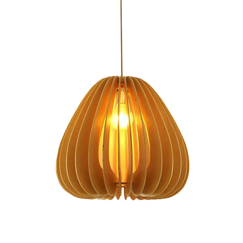 Globe/Oval/Pumpkin Bamboo Pendant Light Modern 1-Light Beige Suspended Lighting Fixture over Dining Table