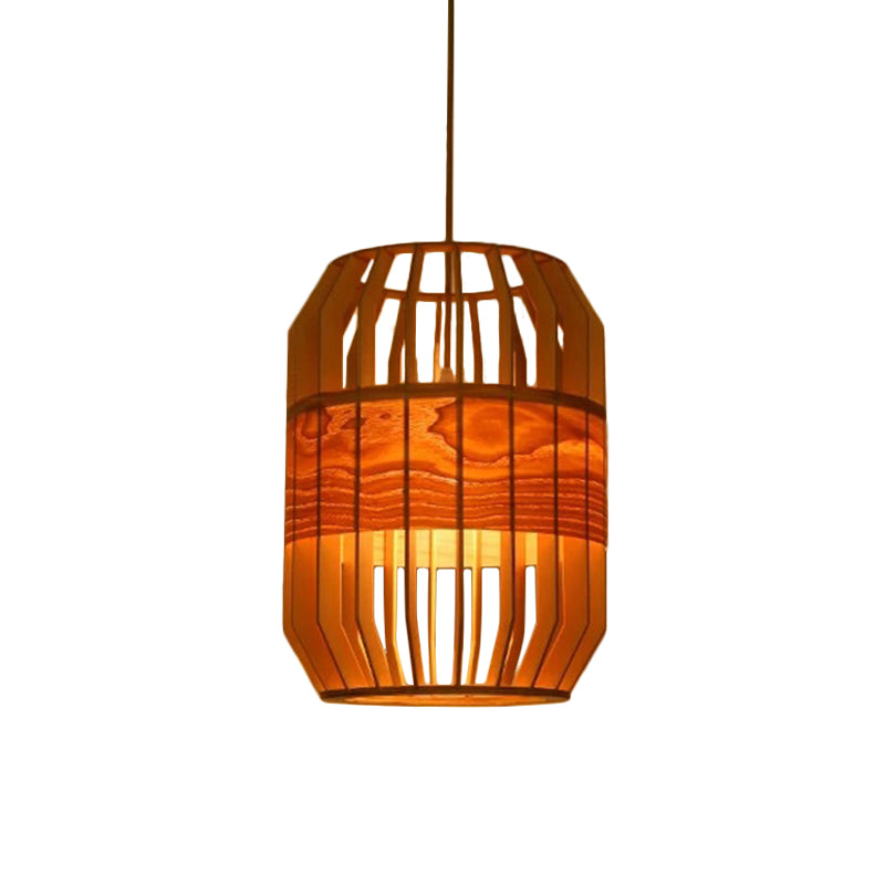 Globe/Oval/Pumpkin Bamboo Pendant Light Modern 1-Light Beige Suspended Lighting Fixture over Dining Table