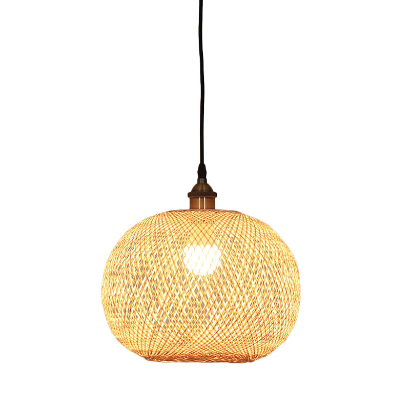 12"/14"/21.5" W 1 Bulb Dining Room Pendant Lamp Asian Beige Suspension Light with Ellipse Bamboo Shade