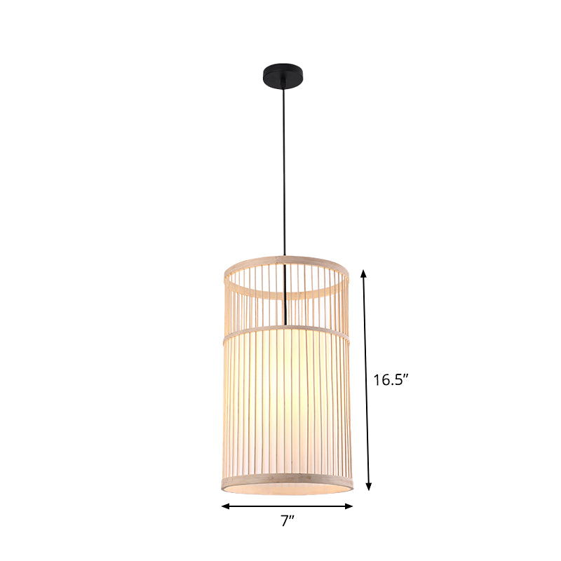 Cilindro di bambù/lanterna/batteria a ciondolo giapponese 1 lampadina a soffitto appeso a beige per il ristorante