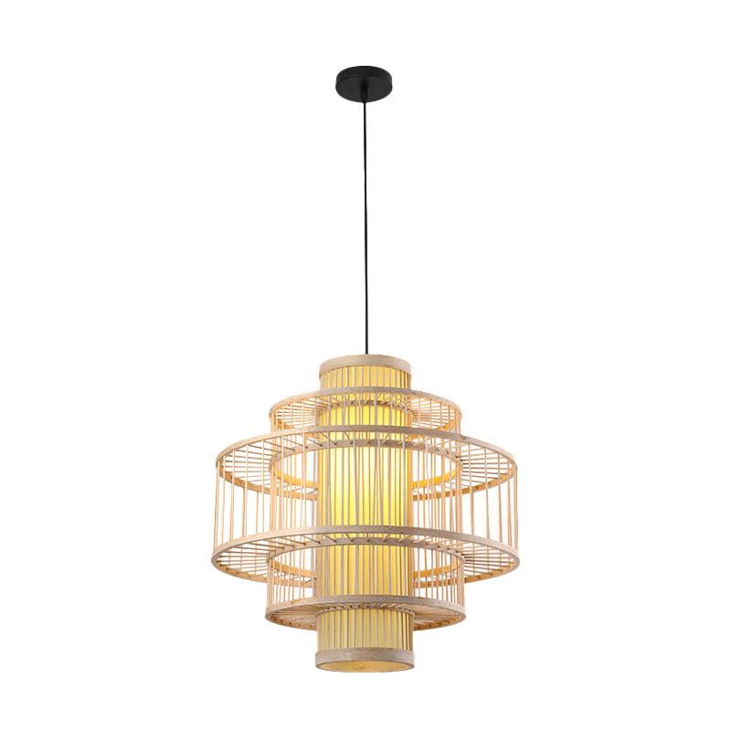 Cilindro di bambù/lanterna/batteria a ciondolo giapponese 1 lampadina a soffitto appeso a beige per il ristorante