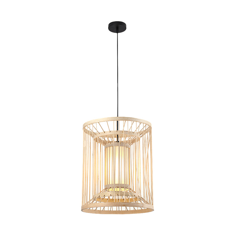 Cilindro di bambù/lanterna/batteria a ciondolo giapponese 1 lampadina a soffitto appeso a beige per il ristorante