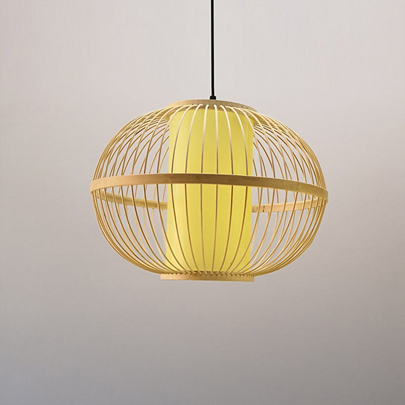 14 "/ 16" /23,5 "W Éclairage de suspension ovale Asie Bamboo 1-Light Pendant Pendant Pendre avec teinte intérieure