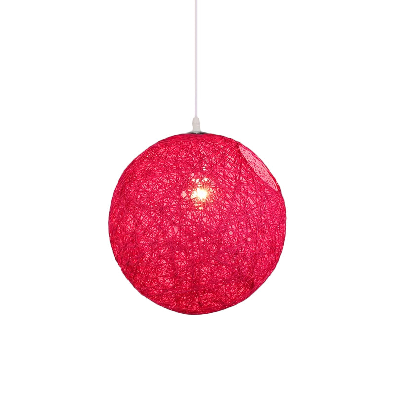 Rattan Globe Suspension Light Contemporary Single-Bulb Blue/Pink/Red Ceiling Pendant Lamp with Cut-out Hole
