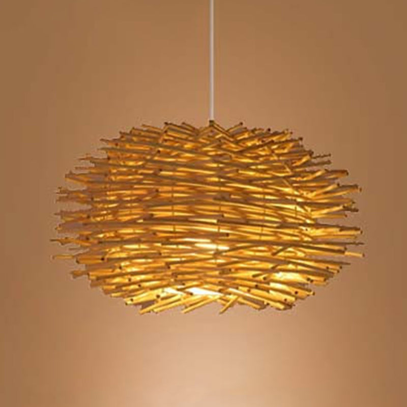 1-Licht-Restaurant Anhängerlampe Asian beige Pendellicht mit runden/ovalem/Drum Rattan Farbton