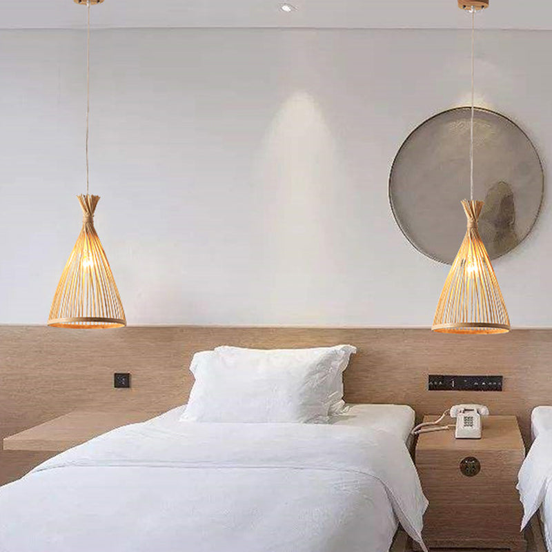 Funnel Restaurant Lampada a sospensione in legno 1 Testa 8 "/10"/12 "Ampia il soffitto in stile giapponese in beige/caffè