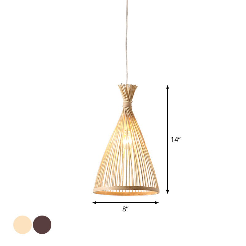 Trichter Restaurant Anhänger Leuchte Holzholz 1 Kopf 8 "/10"/12 "breite Deckenlampe im japanischen Stil in Beige/Kaffee