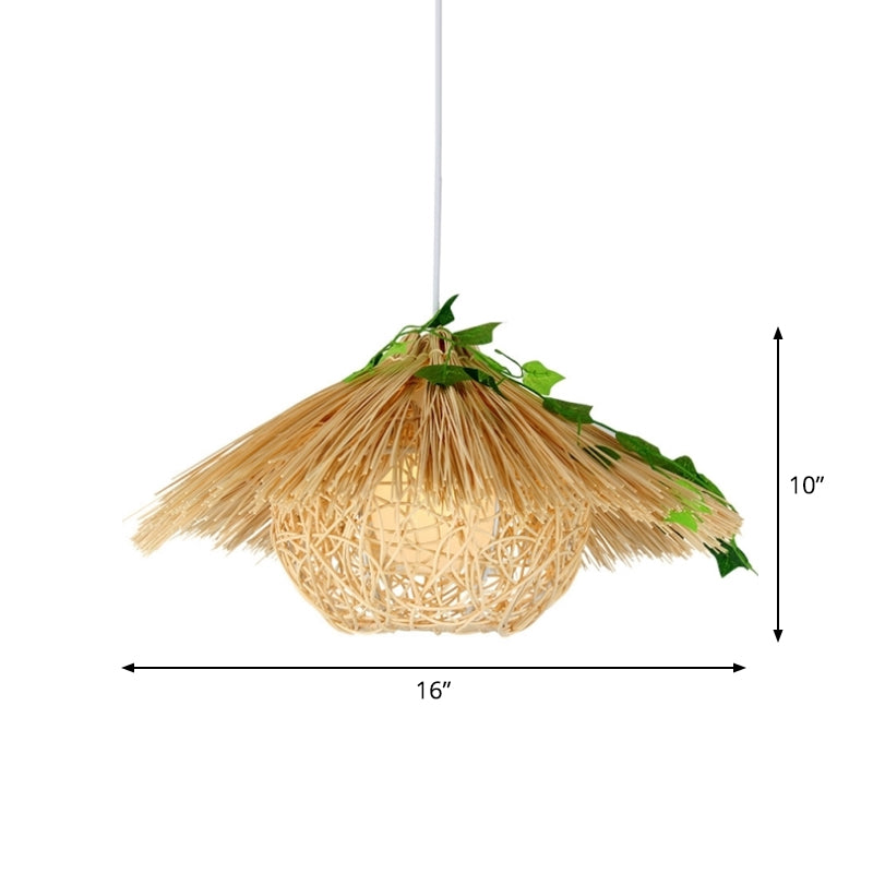 Novelty Modern 1-Light Hanging Lamp Beige House Suspension Pendant with Rattan Shade, 16"/19.5" Width