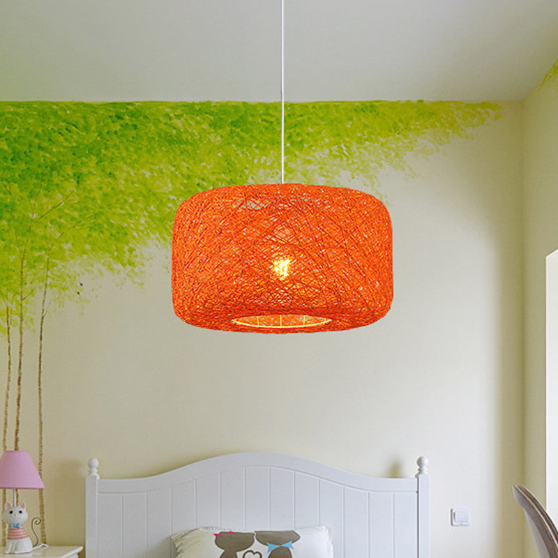 Ciondolo a ciondolo rossa/rosa/arancione a ciondolo Macaron a 1 luce Rattan Weaving Suspension Lighting for Bistro