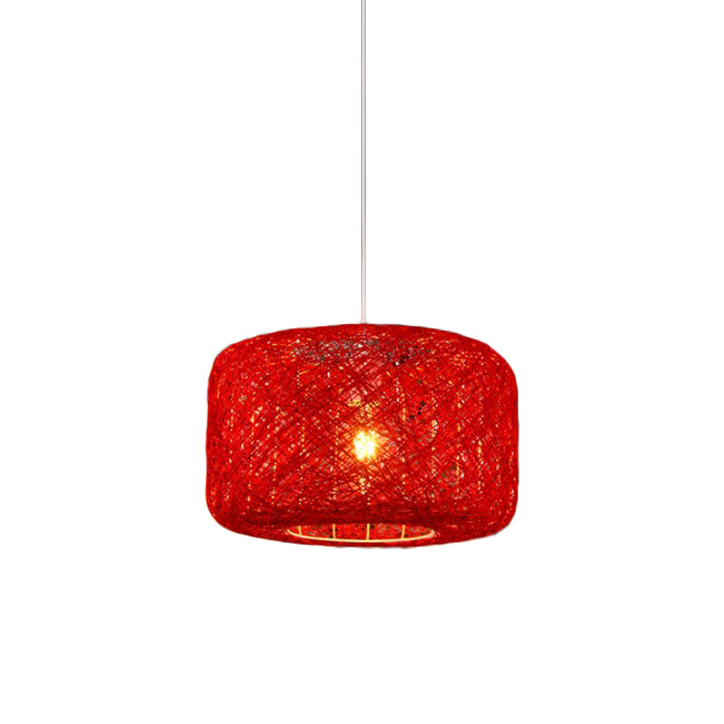 Ciondolo a ciondolo rossa/rosa/arancione a ciondolo Macaron a 1 luce Rattan Weaving Suspension Lighting for Bistro