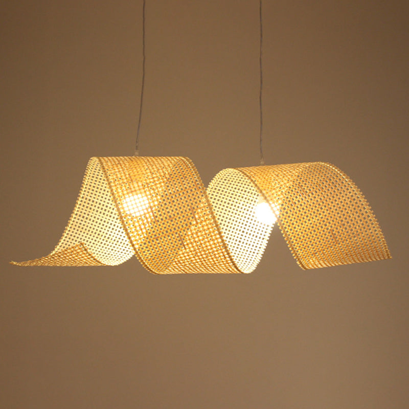 Twisted Bamboo Mesh Pendant Light Creative Asian Style 1-Light Beige Ceiling Suspension Lamp