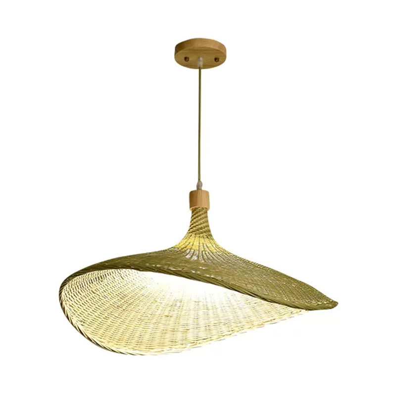 Floppy Hat Shaped Pendant Lamp Modern Bamboo 12.5"/17"/29" Wide 1/3-Light Beige Hanging Light Fixture for Tearoom
