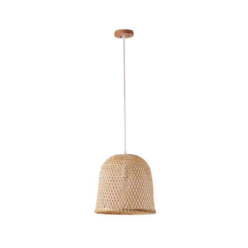 1 tête bistro pendule léger asiatique beige suspendu pendant avec bol / jar / cloche bambou nuage