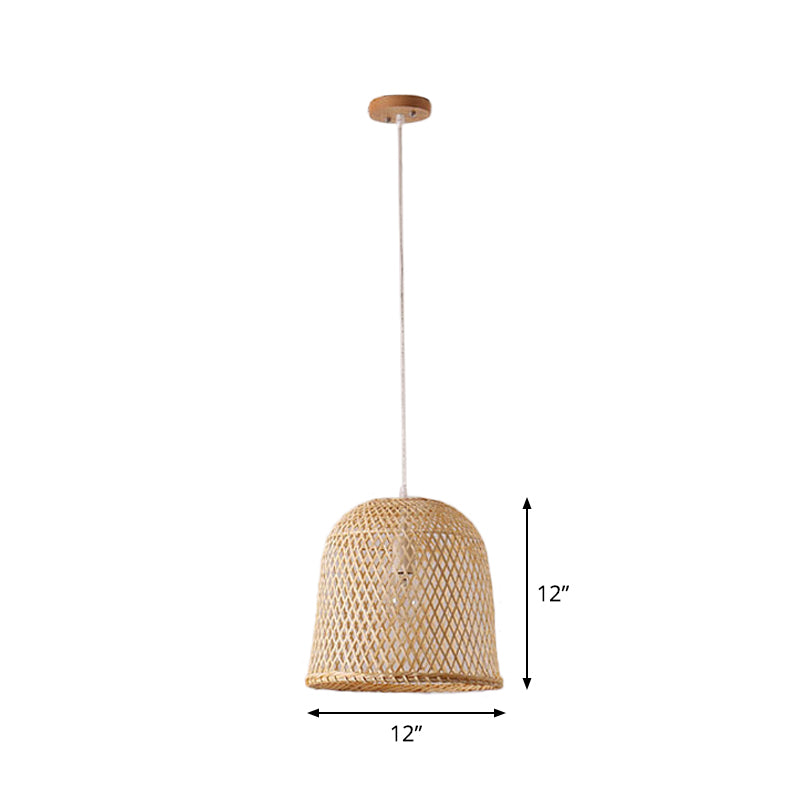 1 tête bistro pendule léger asiatique beige suspendu pendant avec bol / jar / cloche bambou nuage