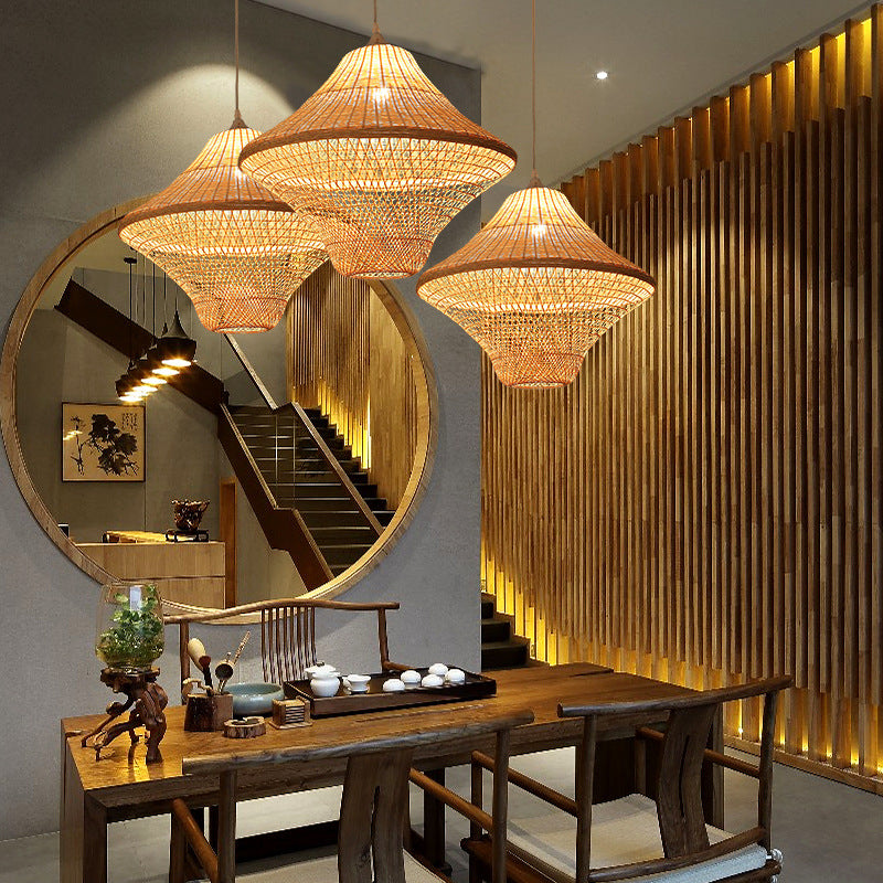 Beige Diamond/Bell/uien drop hanger Aziatische stijl 1 lamp bamboe hangende lamp met een traan