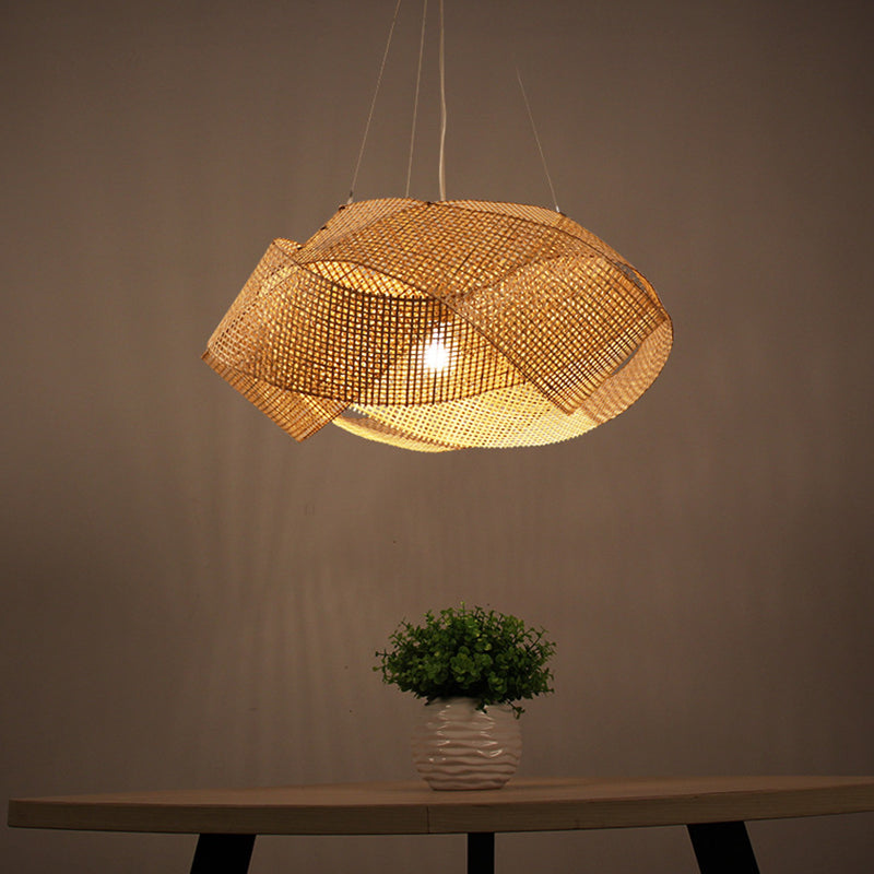 Entwined Hanging Pendant Light Contemporary Bamboo Single Dining Room Ceiling Light in Beige, 16"/19.5"/27.5" W