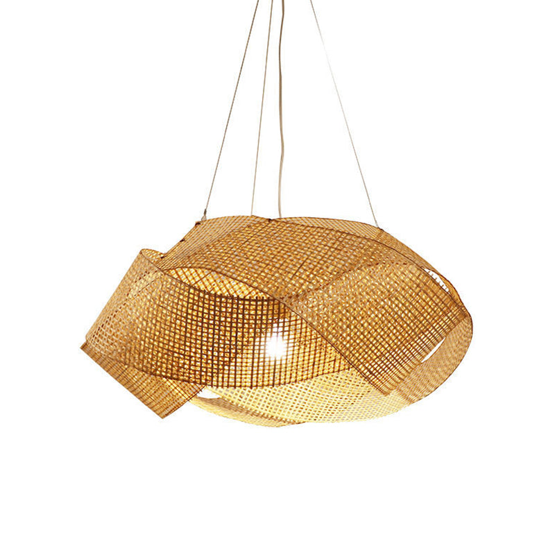 Luce a sospensione intrecciata intrecciata Bamboo contemporanea Singola sala da pranzo Luce a soffitto a beige, 16 "/19.5" /27,5 "w