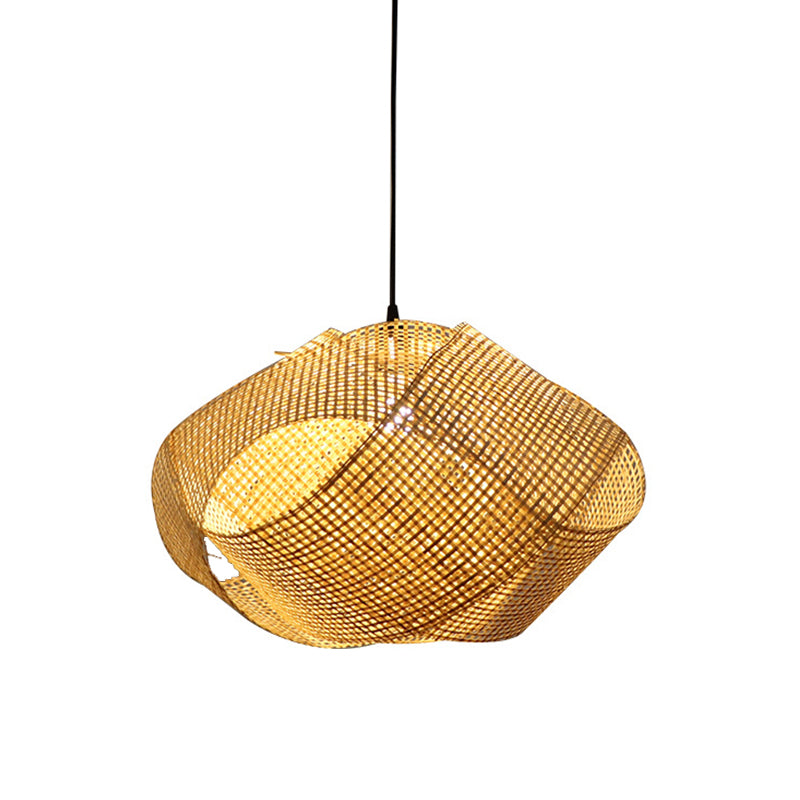 Entwined Hanging Pendant Light Contemporary Bamboo Single Dining Room Ceiling Light in Beige, 16"/19.5"/27.5" W