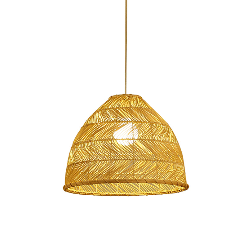 Asia Bell Shade Pendant Lighting Fixture Bamboo 16"/19.5"/23.5" Wide 1 Light Dining Room Suspension Lighting in Beige