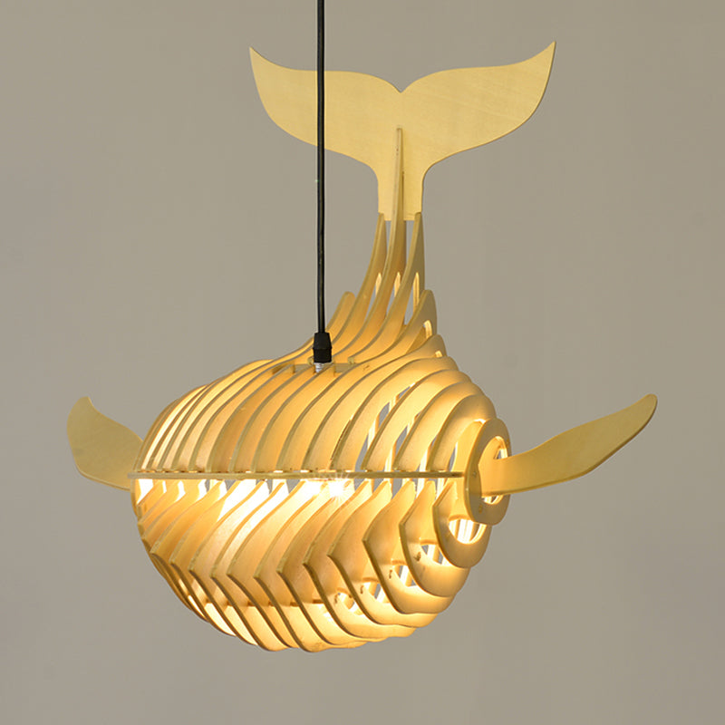 Whale Kids Bedside Down Lighting Anhänger Holz 1 Kopf moderne Hanglampe in Beige, 21,5 "/31,5"/39 "breit