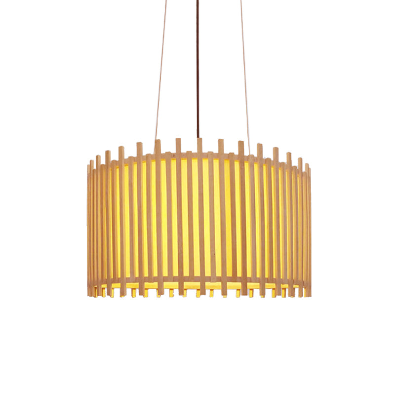 Bamboo Drum Suspension Licht Hedendaags 1 Bulb 17 "/21.5" brede plafondhanger in Beige