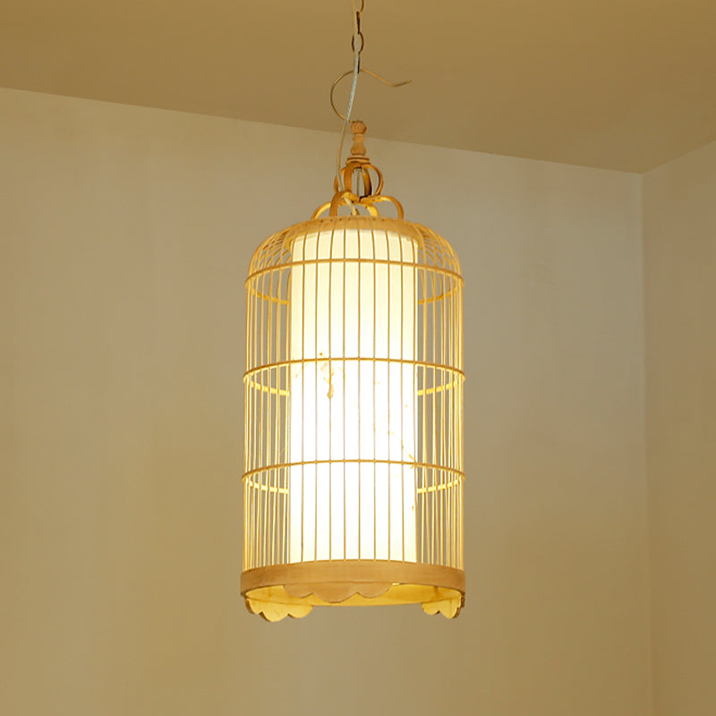 Birdcage eetkamer plafondlicht bamboe 9,5 "/14"/16 "brede 1-licht Aziatische hanger Licht armatuur in beige