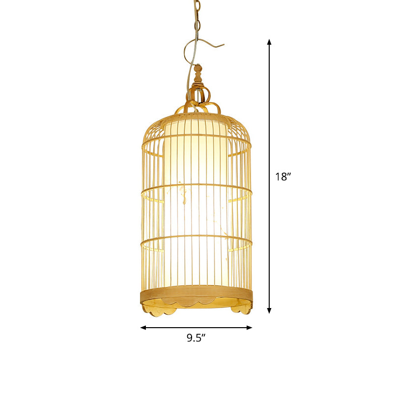 Birdcage eetkamer plafondlicht bamboe 9,5 "/14"/16 "brede 1-licht Aziatische hanger Licht armatuur in beige