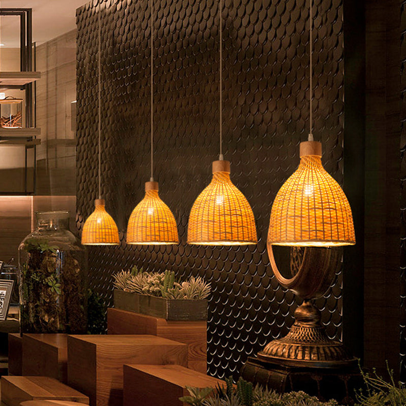 Cebolla/lluvia/campana de bambú iluminación colgante Asia 1 lámpara colgante de color beige sobre la mesa, 10.5 "/17"/18 "W
