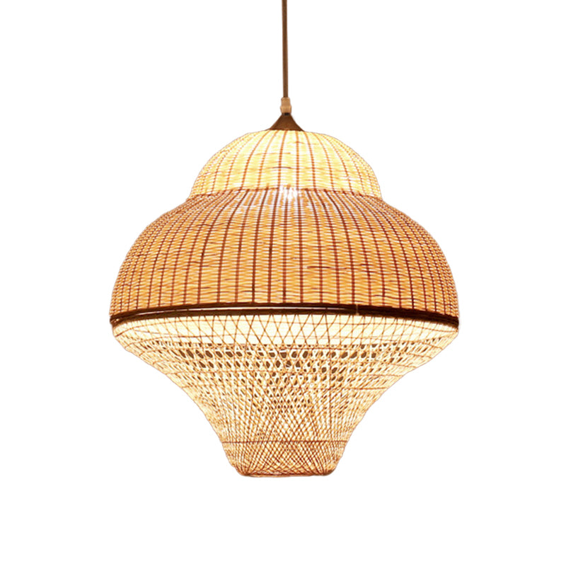 Chinese kalebas/mandvormige druppel hanger bamboe geweven single-bulb eetkamer suspensielamp in beige