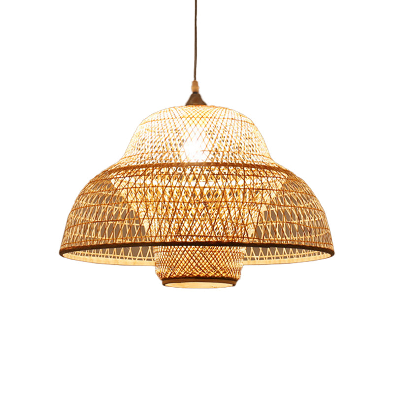 Chinese kalebas/mandvormige druppel hanger bamboe geweven single-bulb eetkamer suspensielamp in beige
