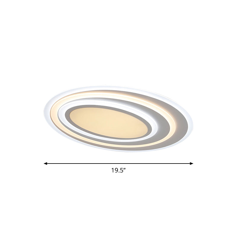 Acrylic Elliptical Flush Mount Lighting Modern White Surface Mounted LED Ceiling Light, 19.5"/23.5"/39" Wide