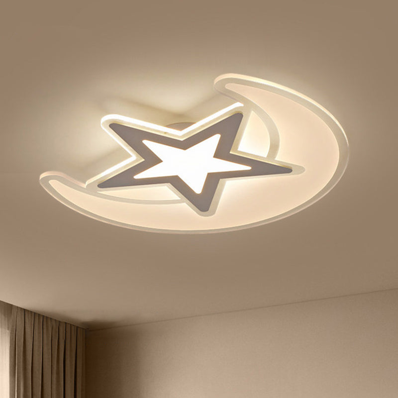 Moon and Star LED Ceiling Lighting Nordic Acrylic White Flush Mount Lamp in Warm/White Light, 16.5"/20.5"/31" W
