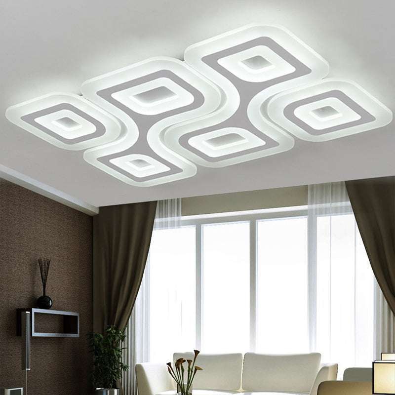 Luz empotrada de acrílico LED cuadrada/rectangular blanca moderna de 19,5"/23,5"/35,5" de ancho con diseño de rejilla, luz blanca/cálida