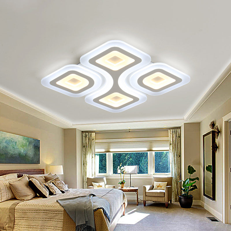 Luz empotrada de acrílico LED cuadrada/rectangular blanca moderna de 19,5"/23,5"/35,5" de ancho con diseño de rejilla, luz blanca/cálida