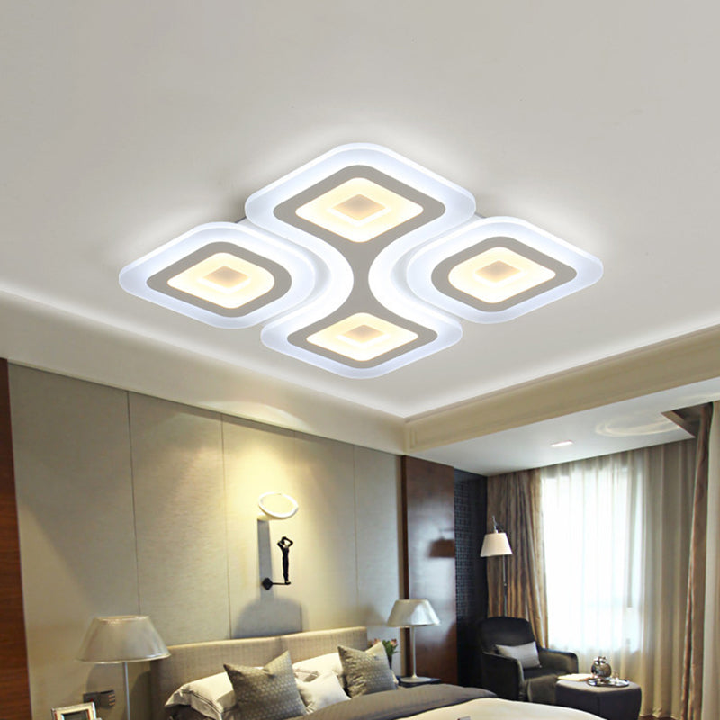 Luz empotrada de acrílico LED cuadrada/rectangular blanca moderna de 19,5"/23,5"/35,5" de ancho con diseño de rejilla, luz blanca/cálida